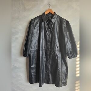 8 BY YOOX LEATHER BUTTON FRONT PUFF-SLEEVE MINI DRESS Sz 44/ L/ 8 NWT